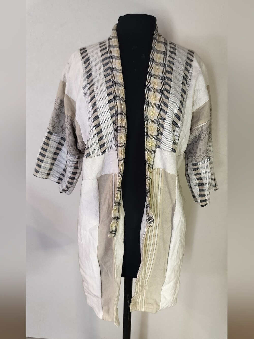 Ace & Jig Neutral Patchwork Open-Front Kimono Sweater